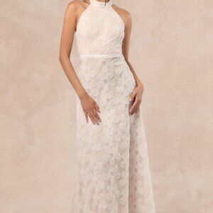 Lulus Violeta White And Beige Sequin Floral Maxi Dress - Size L